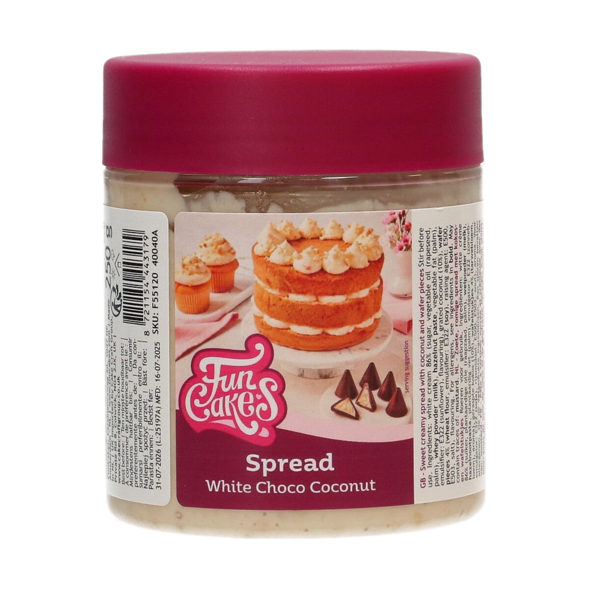 FunCakes Pâte à Tartiner Croquante Chocolat Blanc Noix de Coco 250g