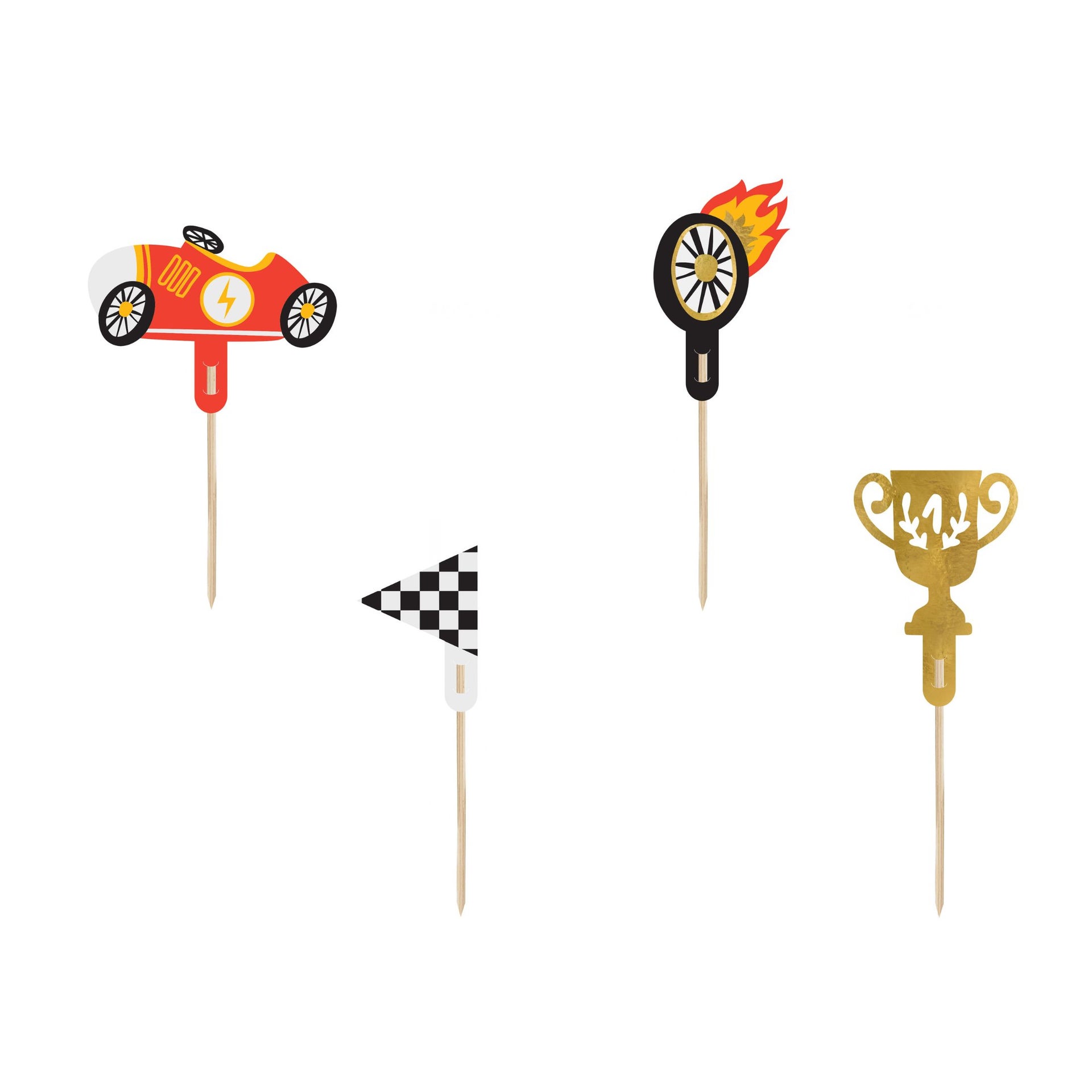 PartyDeco Cupcake Toppers - Cars - 12cm pk/4