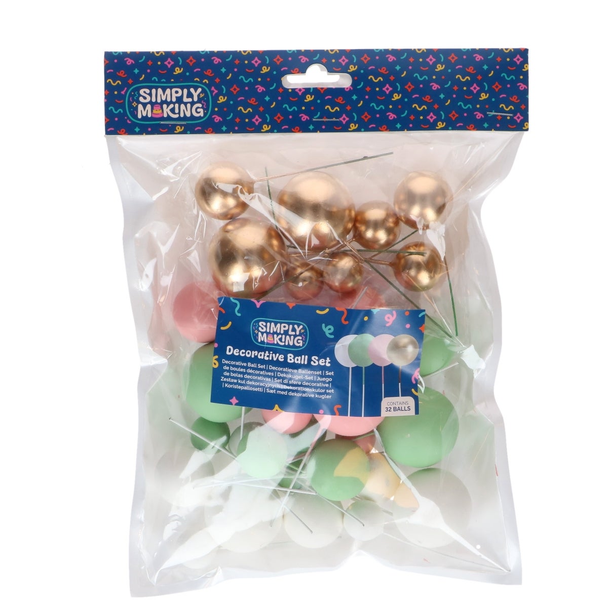 Simply Making Boules Décoratives Rose Pastel Vert & Or pk/32