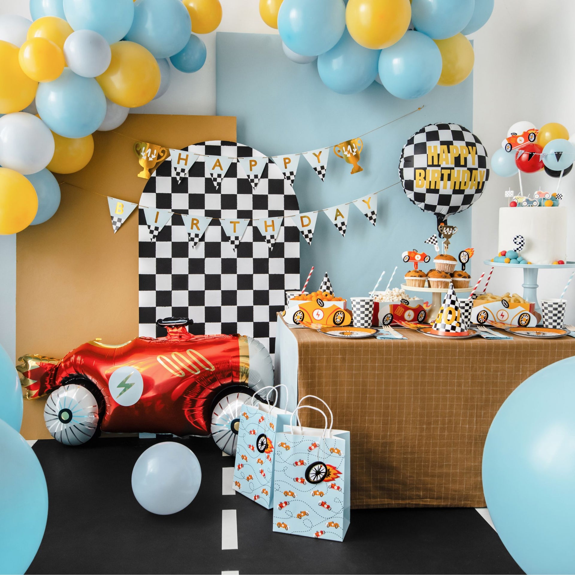 PartyDeco Cupcake Toppers - Cars - 12cm pk/4