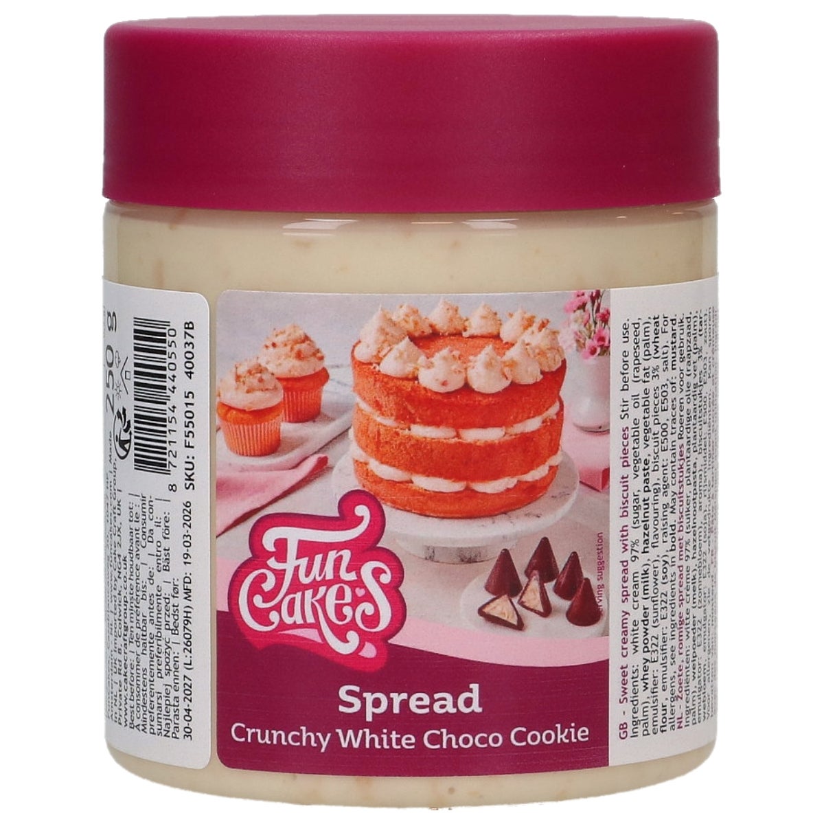 FunCakes Pâte à Tartiner Chocolat Blanc Croquant Cookie 250g