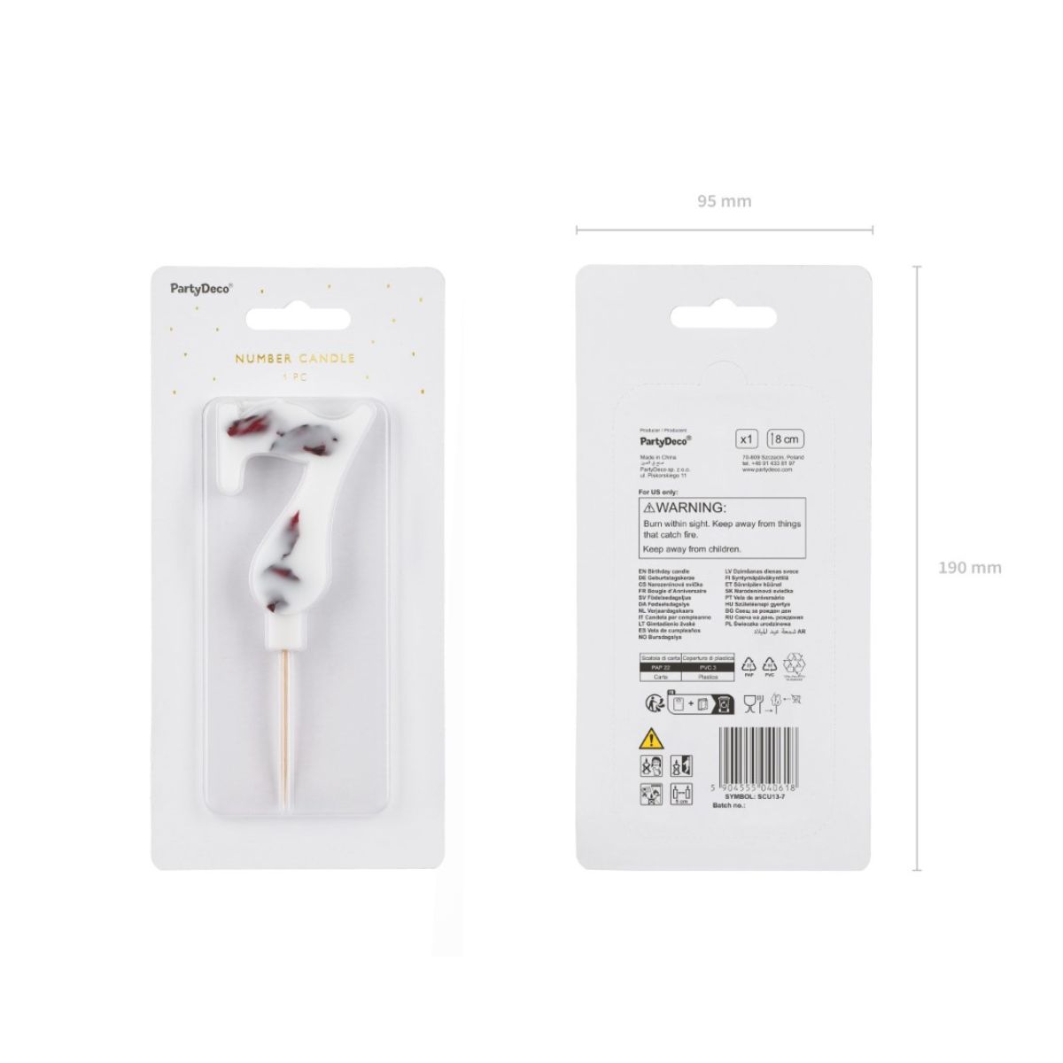 PartyDeco Number Candle 7 - White with Flowers