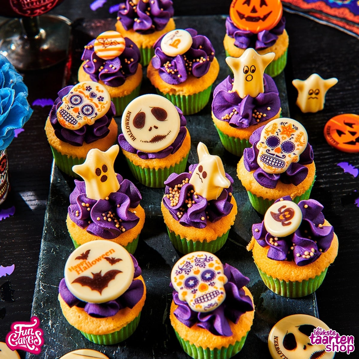 Mini Halloween Cupcakes met Chocolade Decoraties