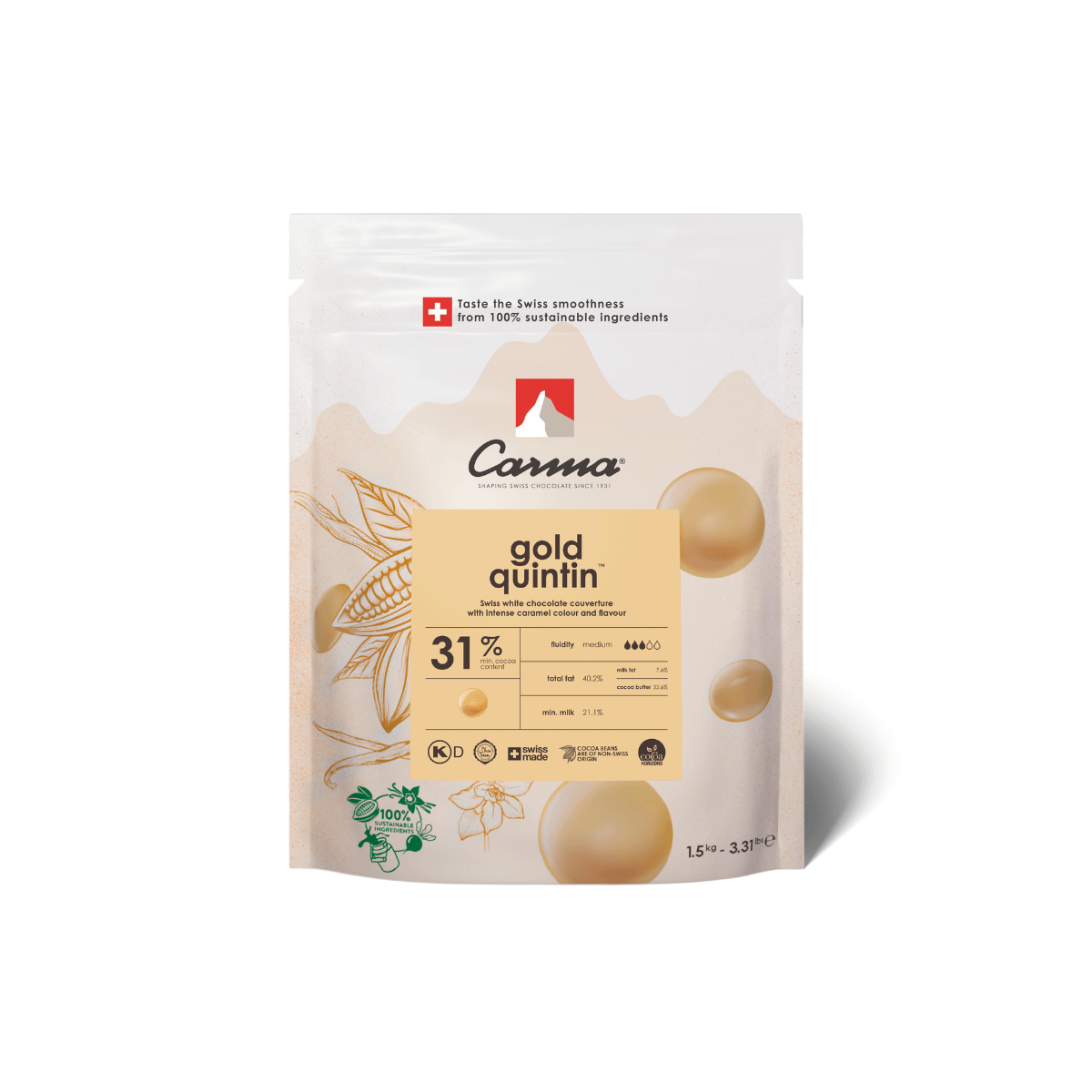Carma Gouttes de Chocolat Gold Quintin 31% 1,5kg BBD Discount