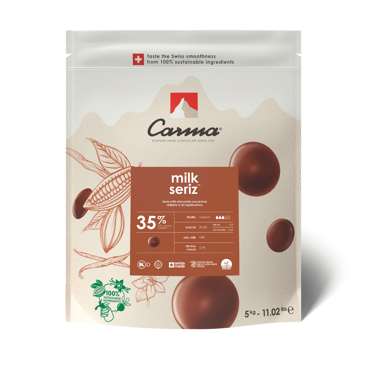 Carma Gouttes de Chocolat 5 kg - Milk Seriz 35%