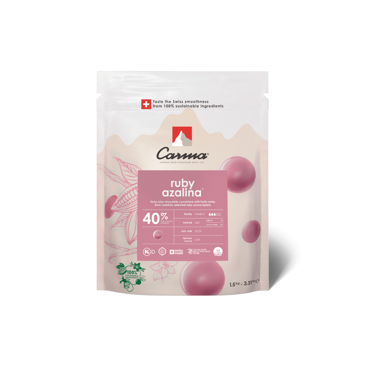 Carma Gouttes de Chocolat 1,5 kg - Ruby Azalina 40%
