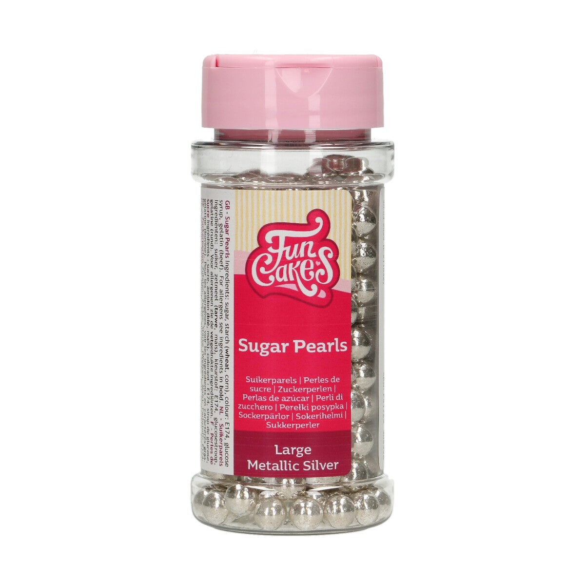 FunCakes Perles en Sucre Grand Argent Métallique 80 g