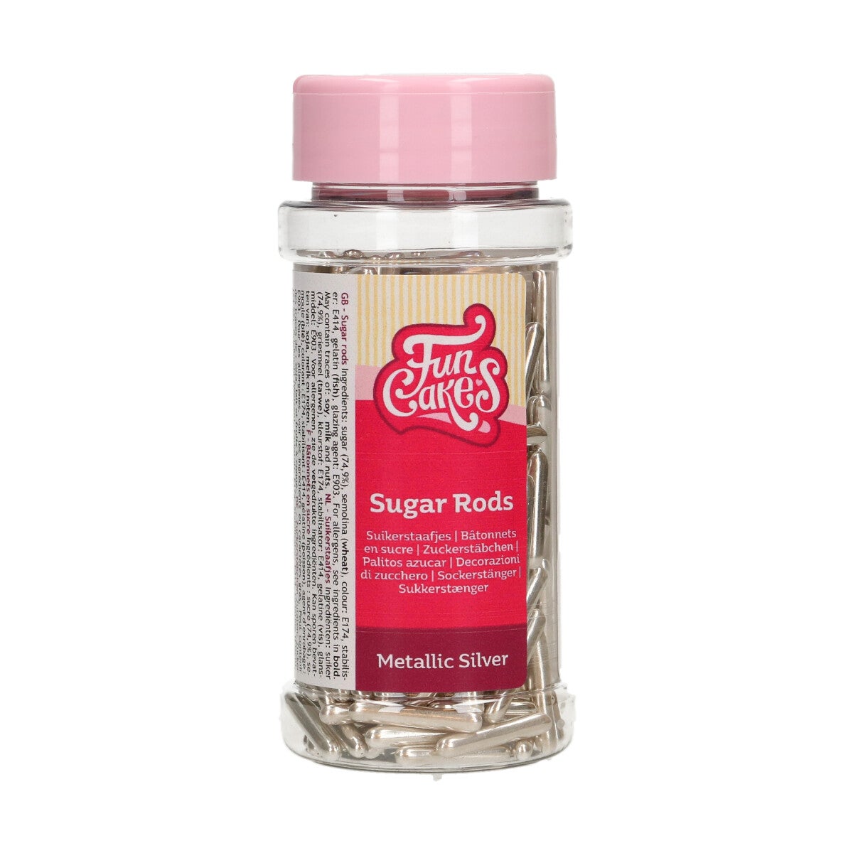 FunCakes Metallic Sugar Rods XL -Silver- 70g