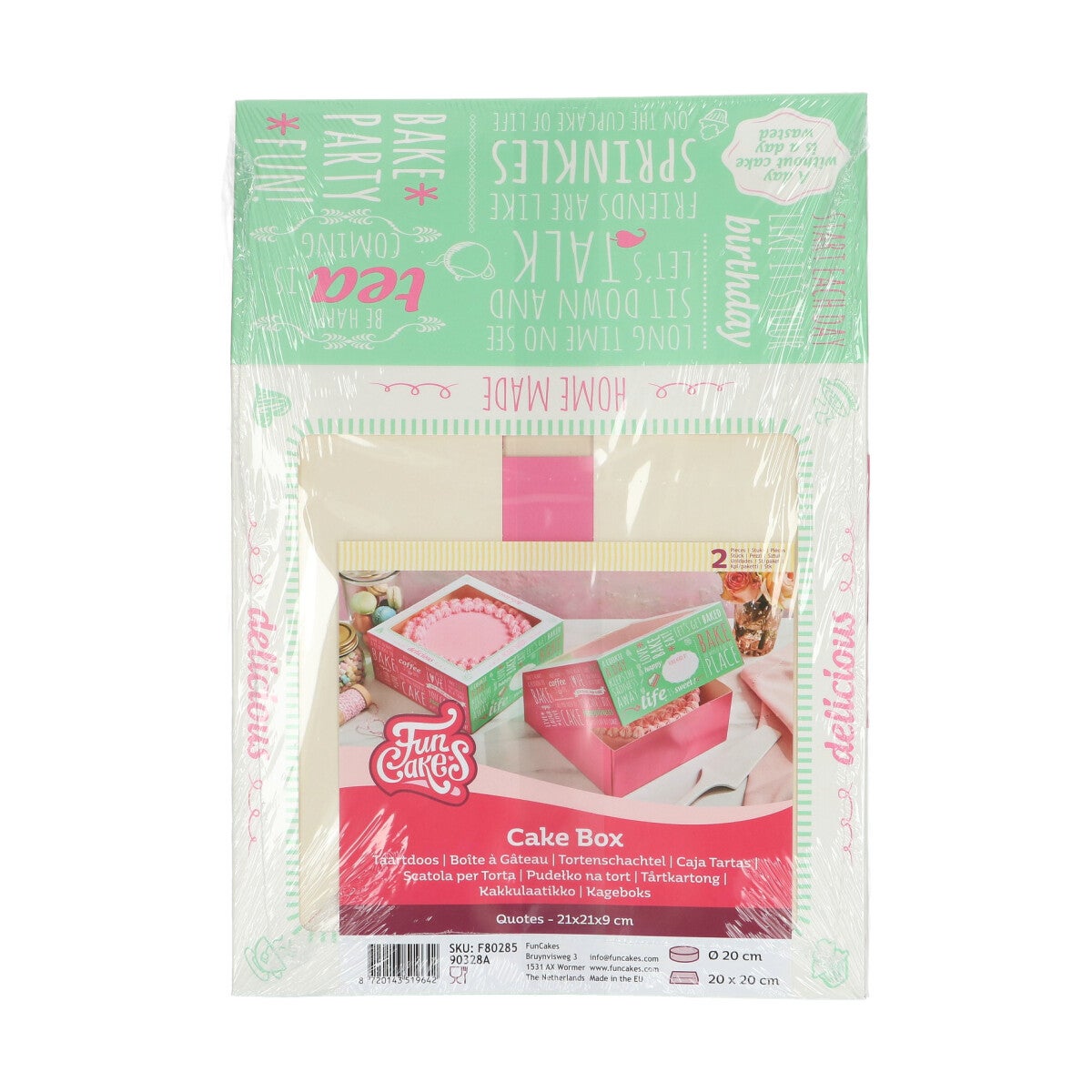 FunCakes Boîte à Gâteau -Quotes- 21x21x9cm pcs/2