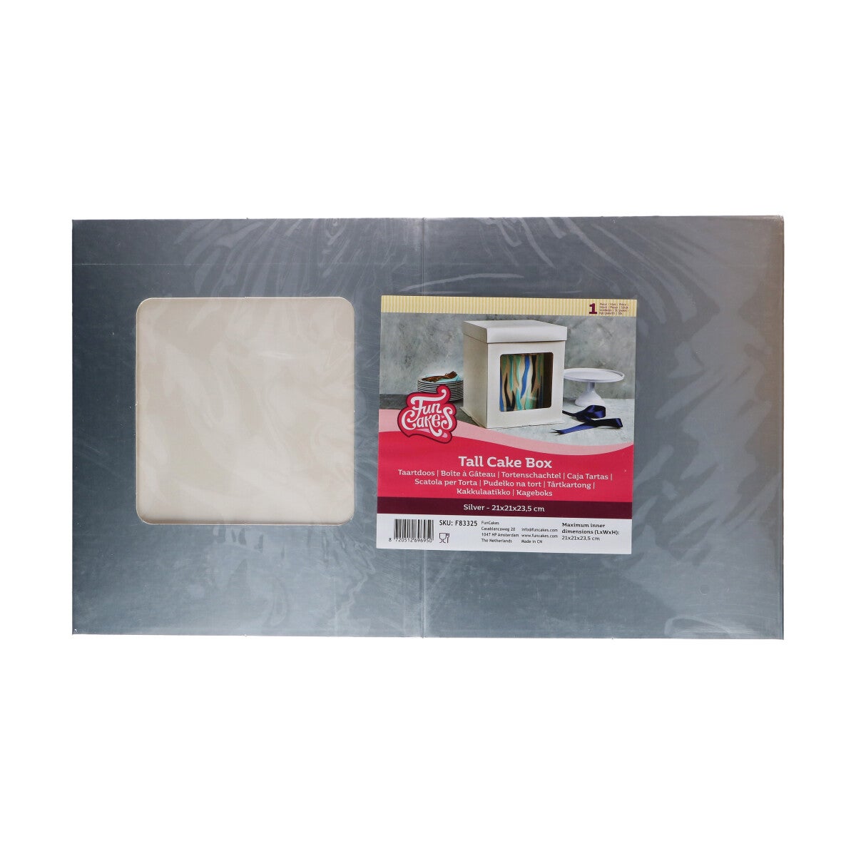 FunCakes Tall Cake Box 21 x 21 x 23,5 cm - Argent