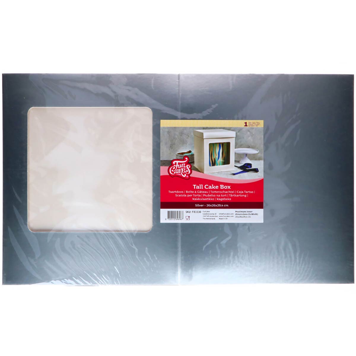 FunCakes Tall Cake Box 26 x 26x 29,4 cm - Argent
