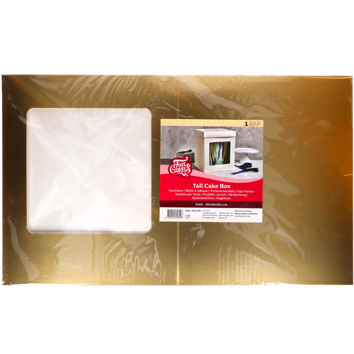 FunCakes Tall Cake Box 26 x 26x 29,4 cm - Or