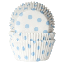House of Marie Baking cups Polkadot white/baby blue - pk/48