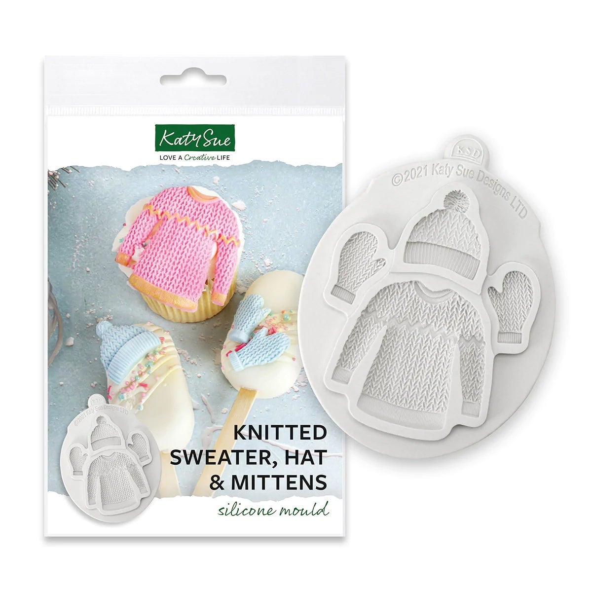 Katy Sue Moule Pull, bonnet et moufles tricotés