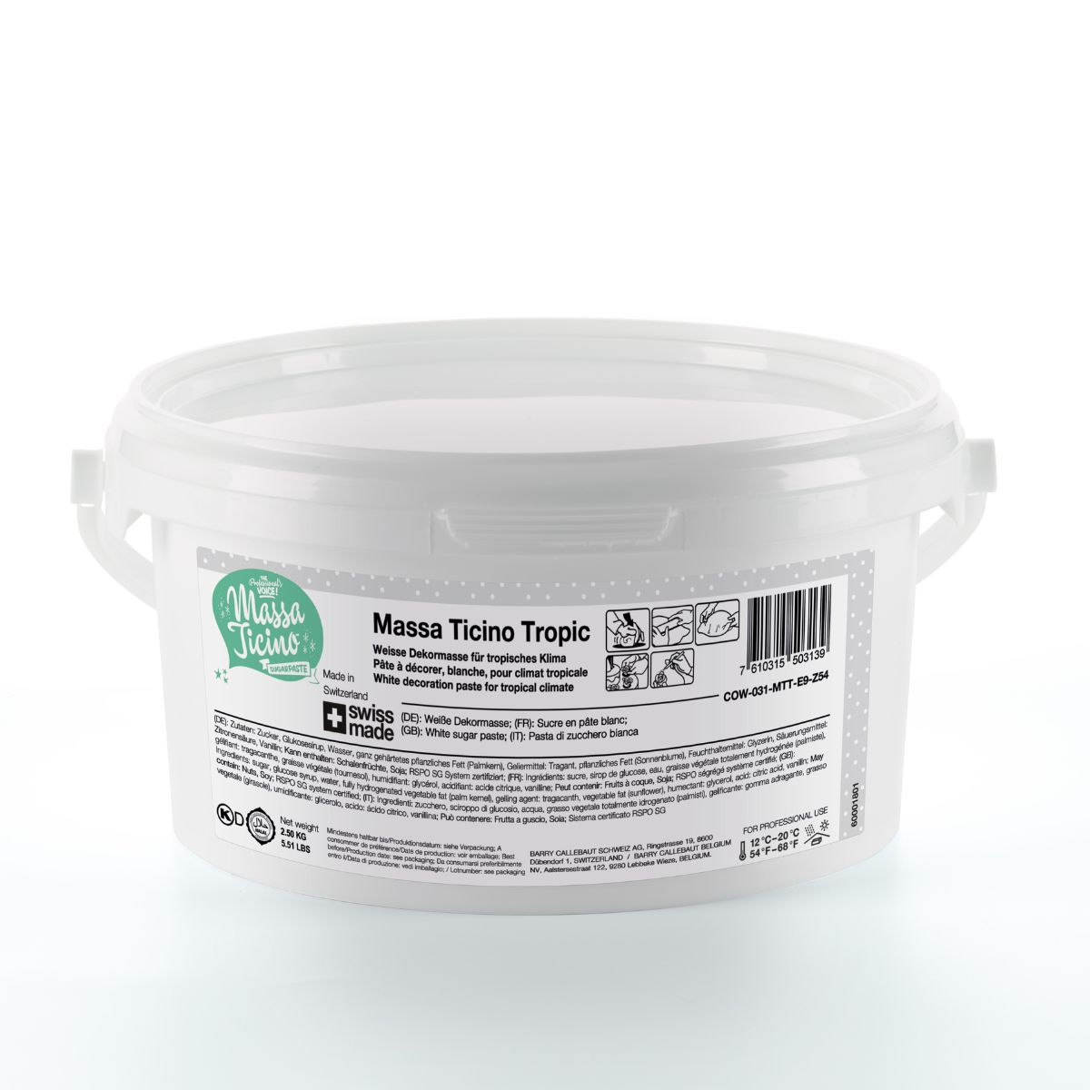 Massa Ticino Tropic Pâte à Sucre 2,5 kg Blanc