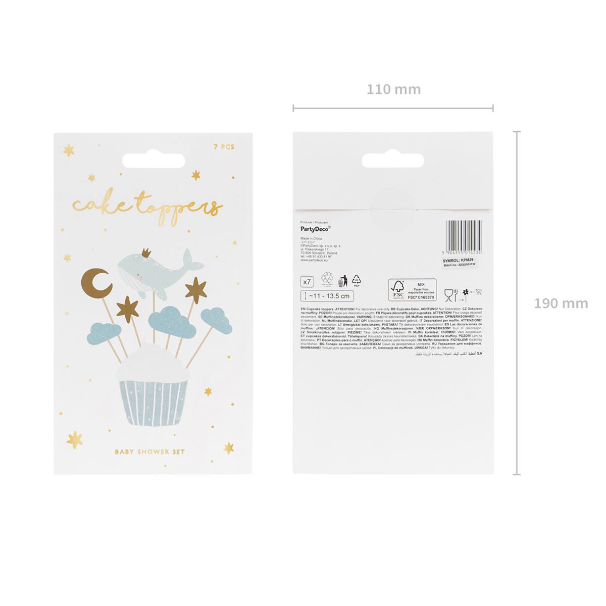 PartyDeco Cupcake Toppers - Baleine pk/7