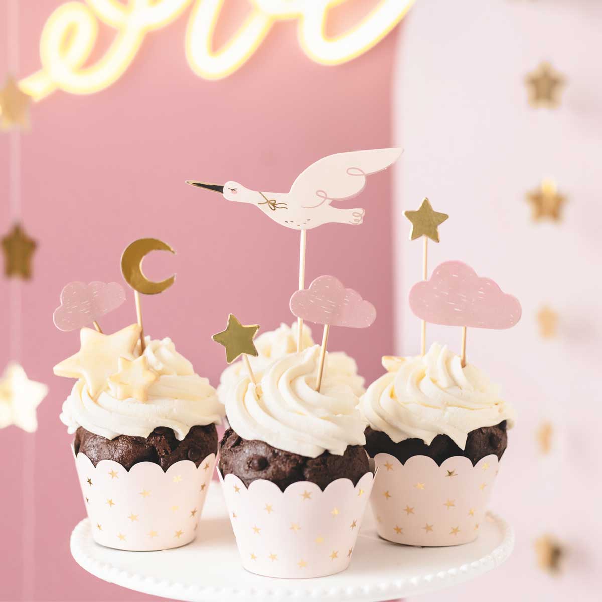 PartyDeco Cupcake Topper - Cigogne pk/7