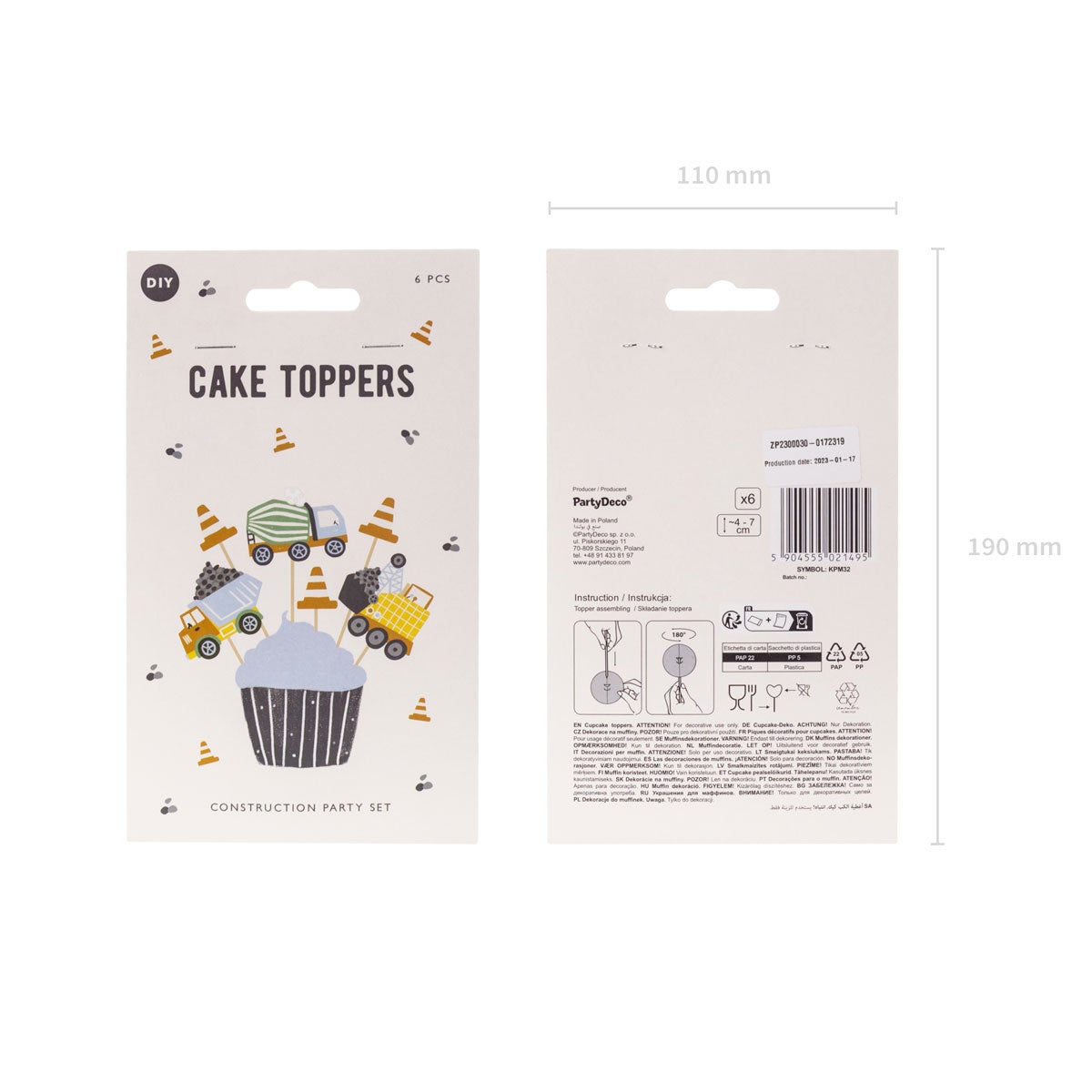 PartyDeco Cupcake Toppers - Travaux de Construction pk/6