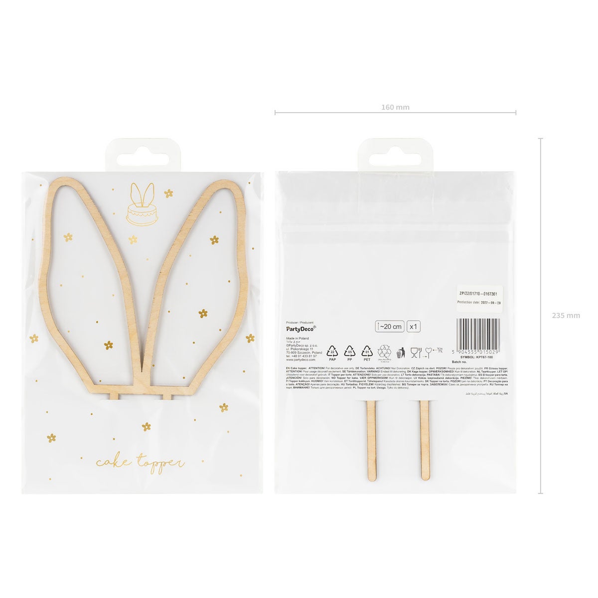 PartyDeco Topper en Bois Oreilles de Lapin