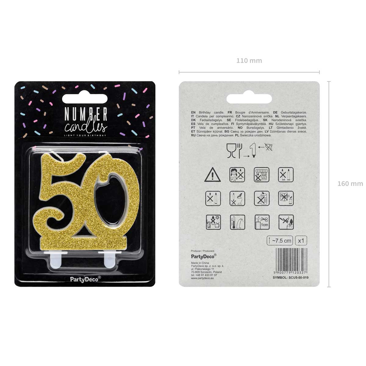 PartyDeco Bougies d'anniversaire Numéro 50 - Modern Gold