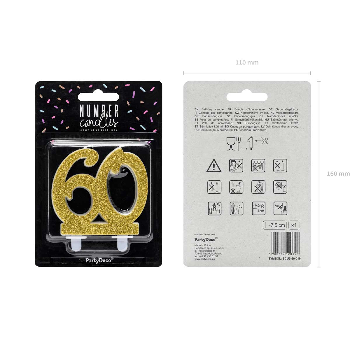 PartyDeco Bougies d'anniversaire Numéro 60 - Modern Gold