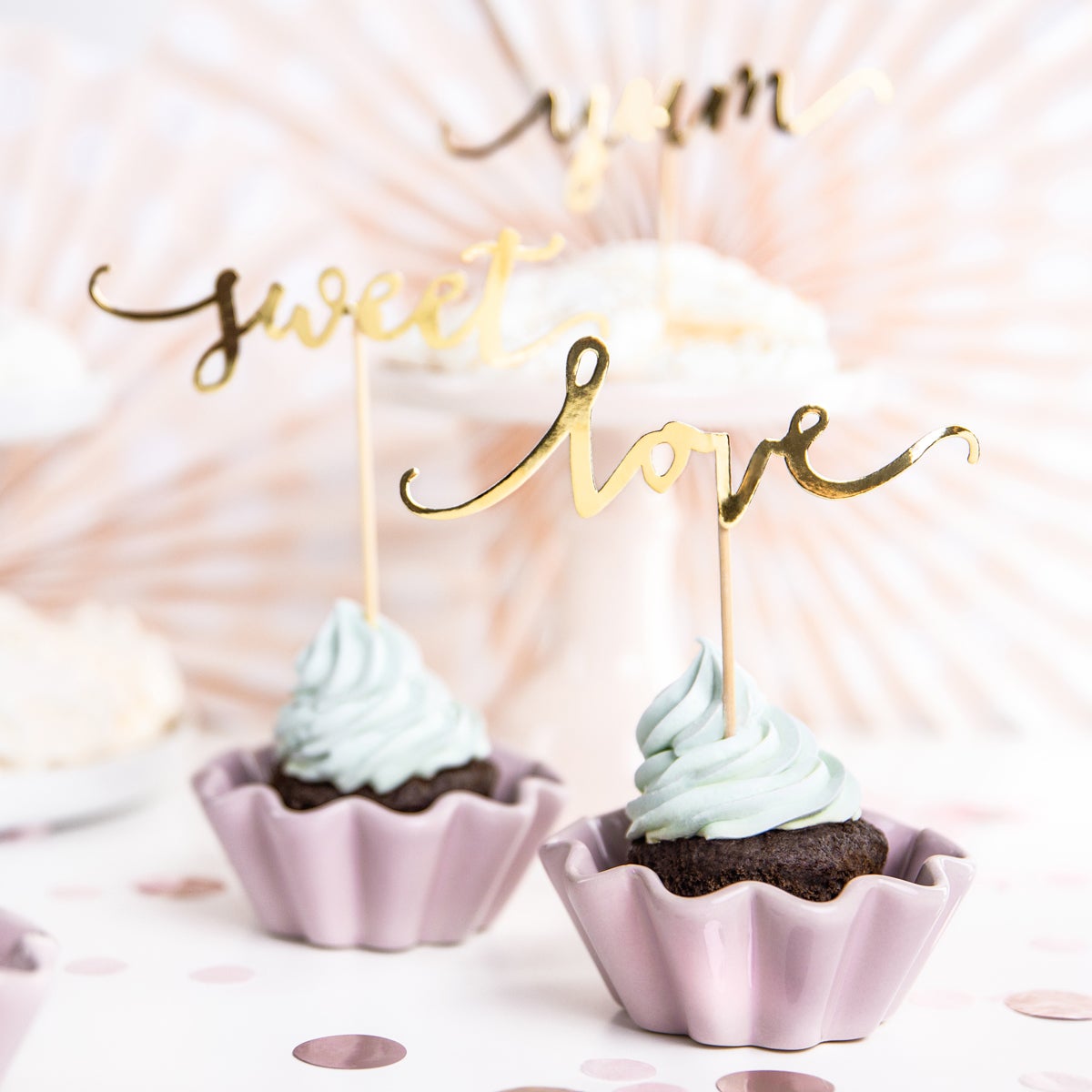 PartyDeco Cupcake Toppers Love - Or Set/6