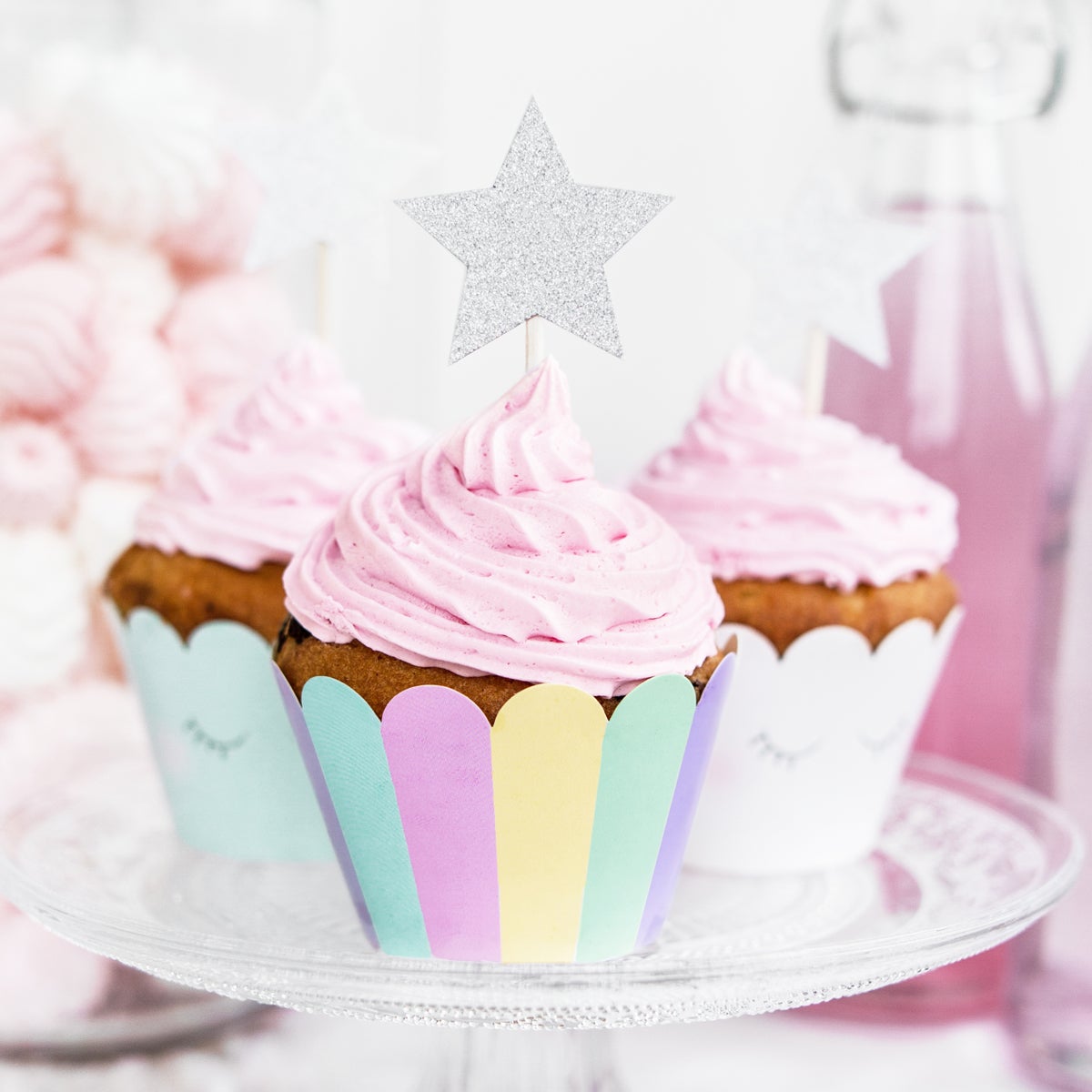 PartyDeco Cupcake Toppers Étoiles - Argent Set/6
