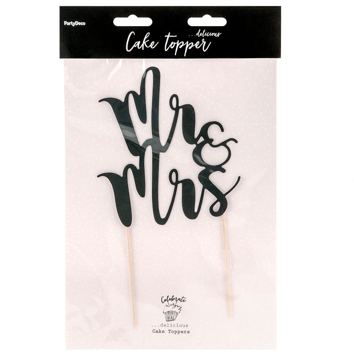 PartyDeco Cake Topper Mr&Mrs - Zwart