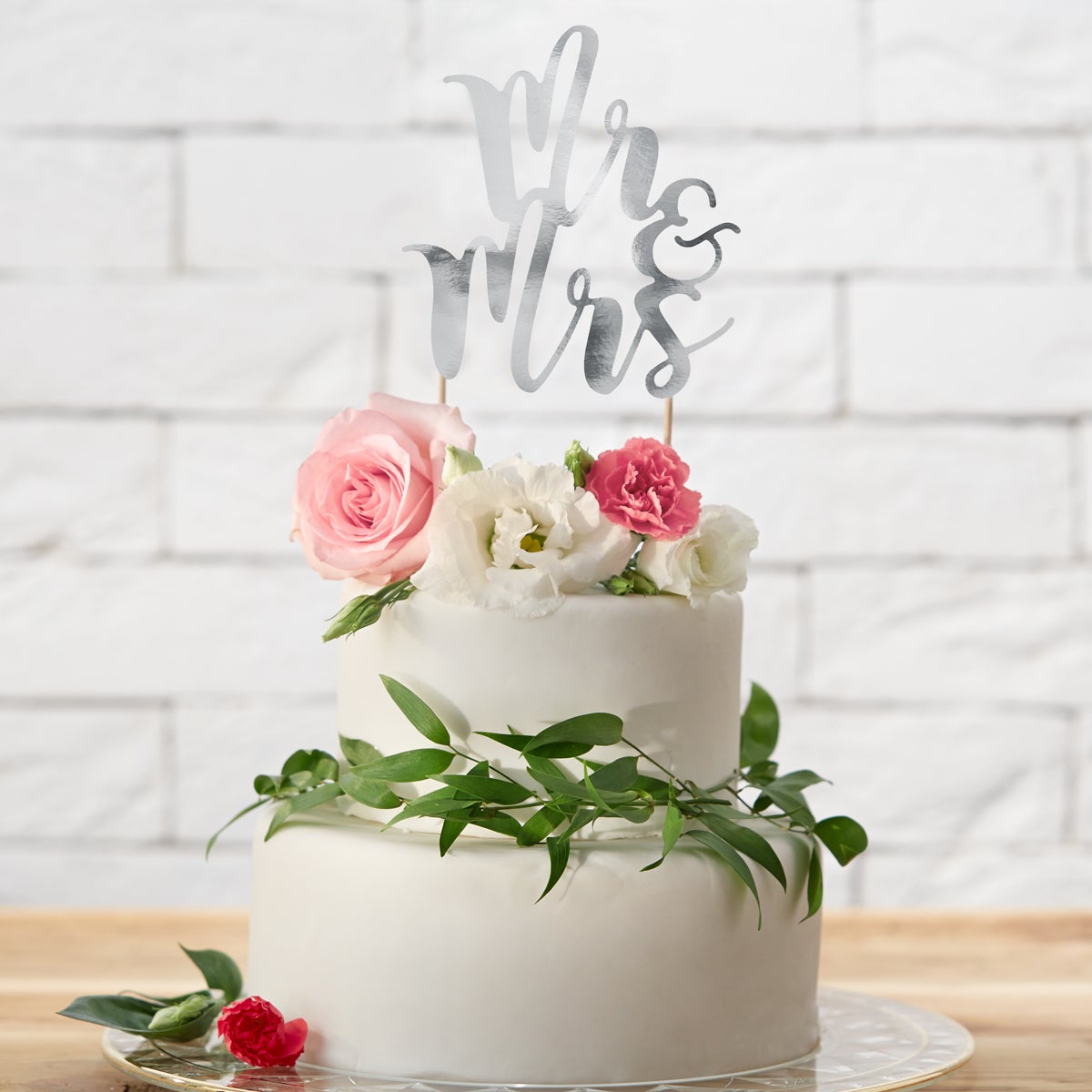 PartyDeco Cake Topper Mr&Mrs - Argent