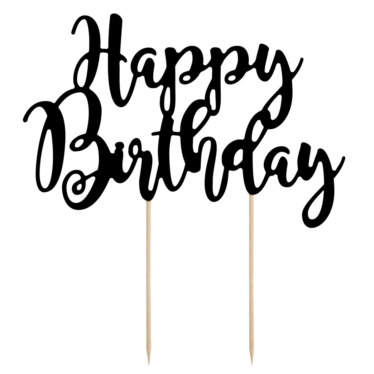 PartyDeco Cake Topper Happy Birthday - Noir
