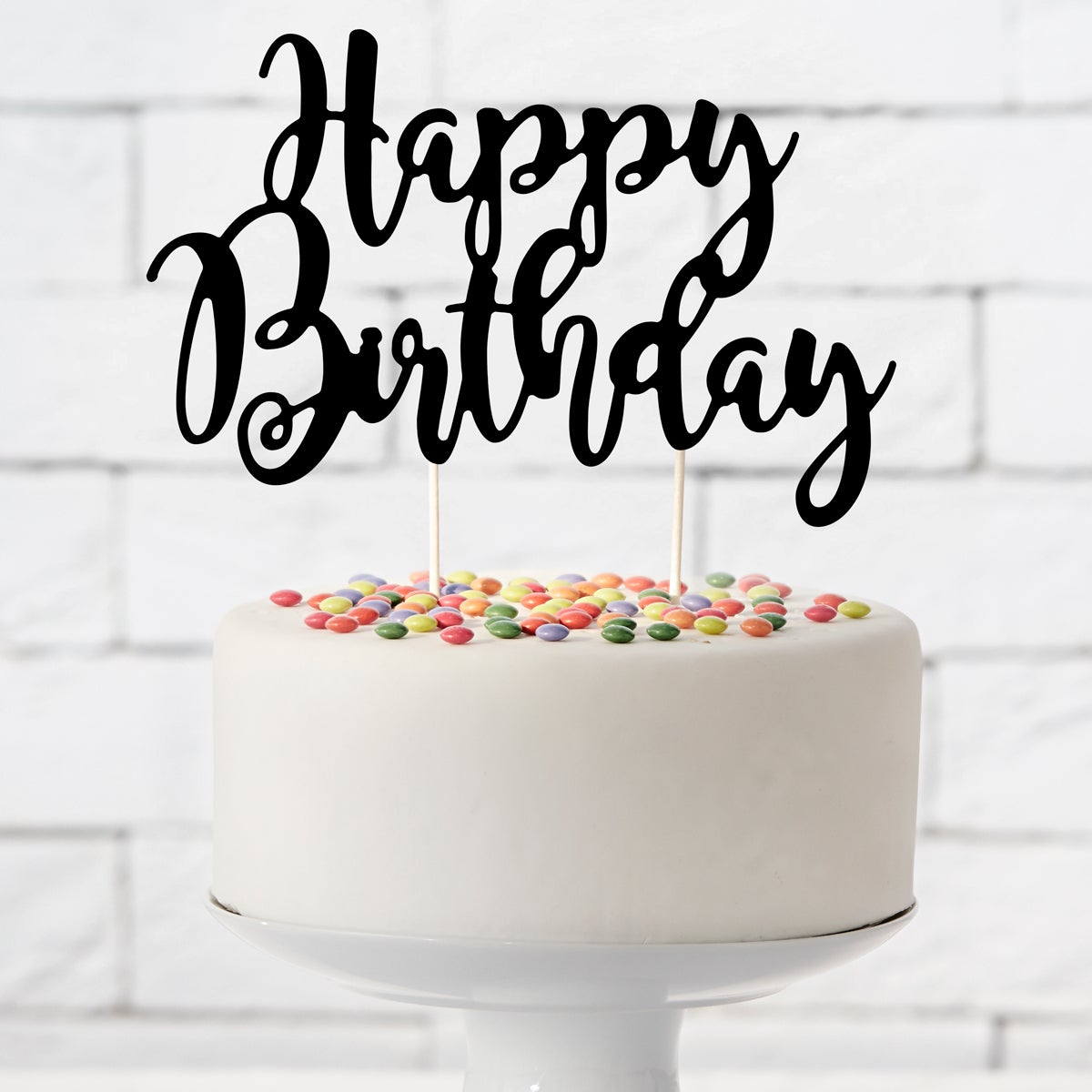 PartyDeco Cake Topper Happy Birthday - Noir