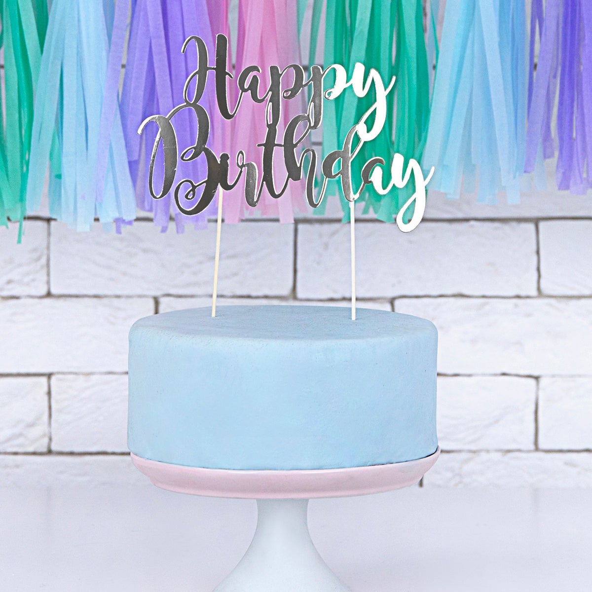 PartyDeco Cake Topper Happy Birthday - Argent