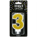 PartyDeco Bougie Anniversaire Chiffre 3 - Or