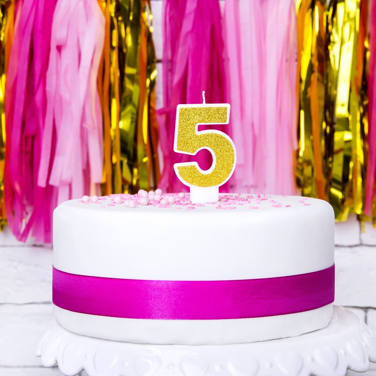PartyDeco Bougie Anniversaire Chiffre 5 - Or