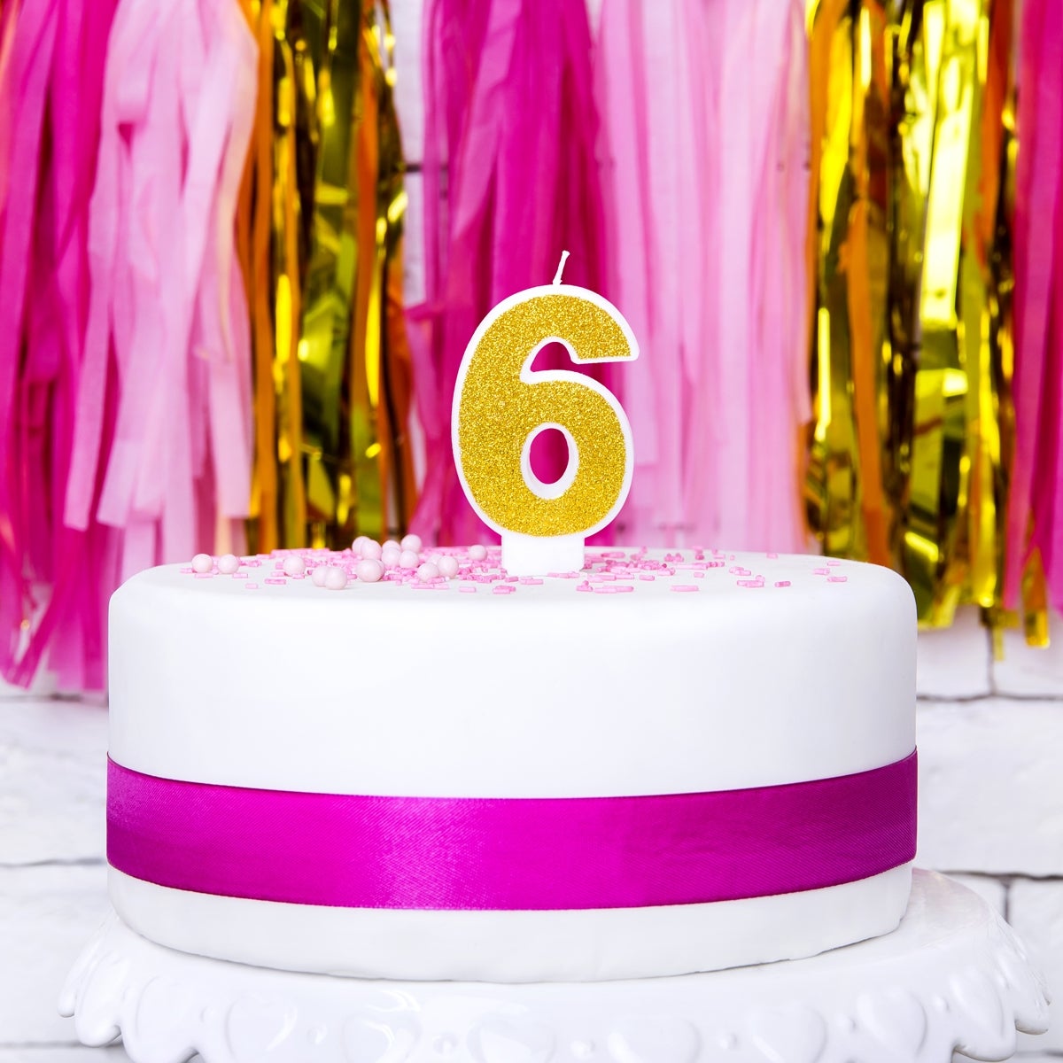 PartyDeco Bougie Anniversaire Chiffre 6 - Or