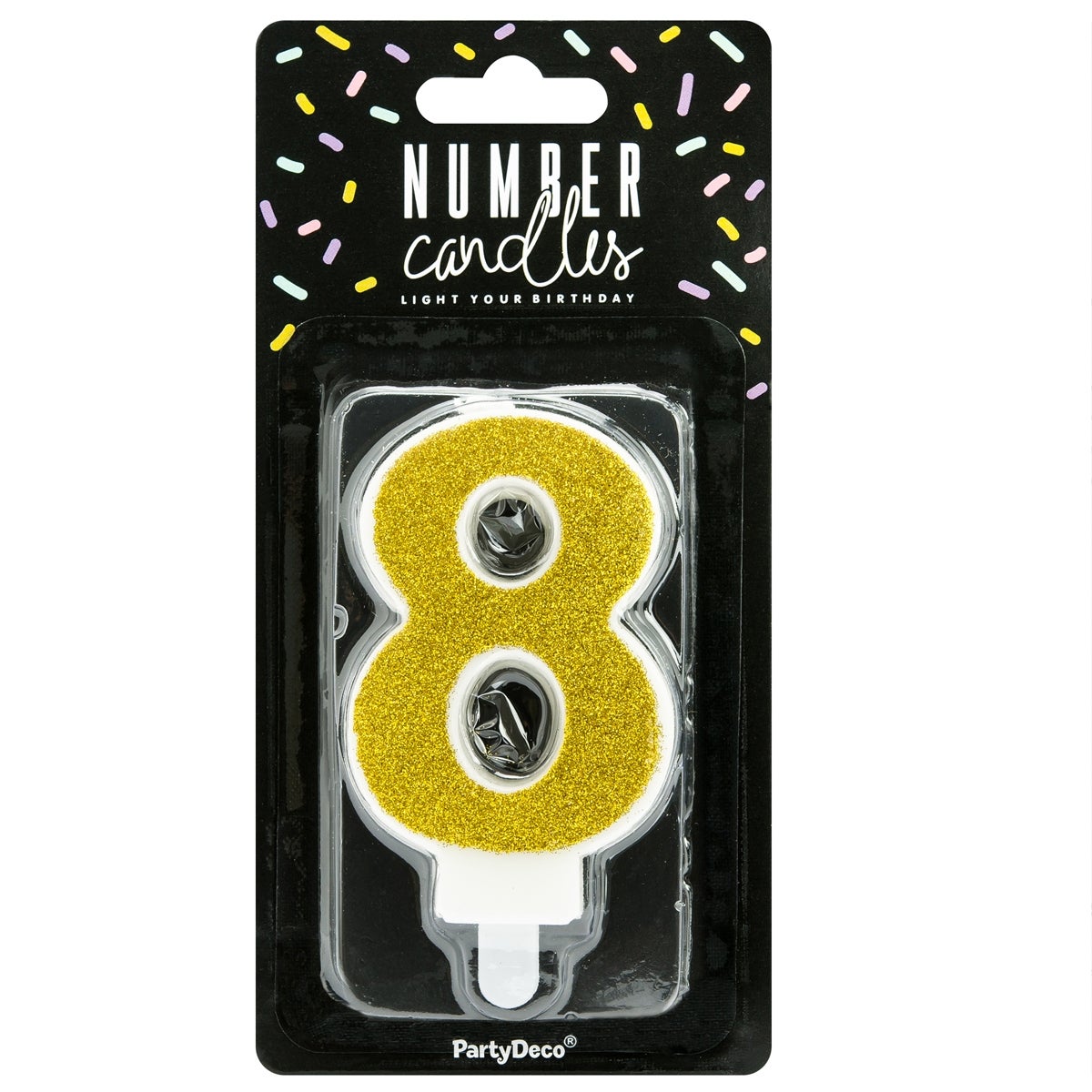 PartyDeco Bougie Anniversaire Chiffre 8 - Or