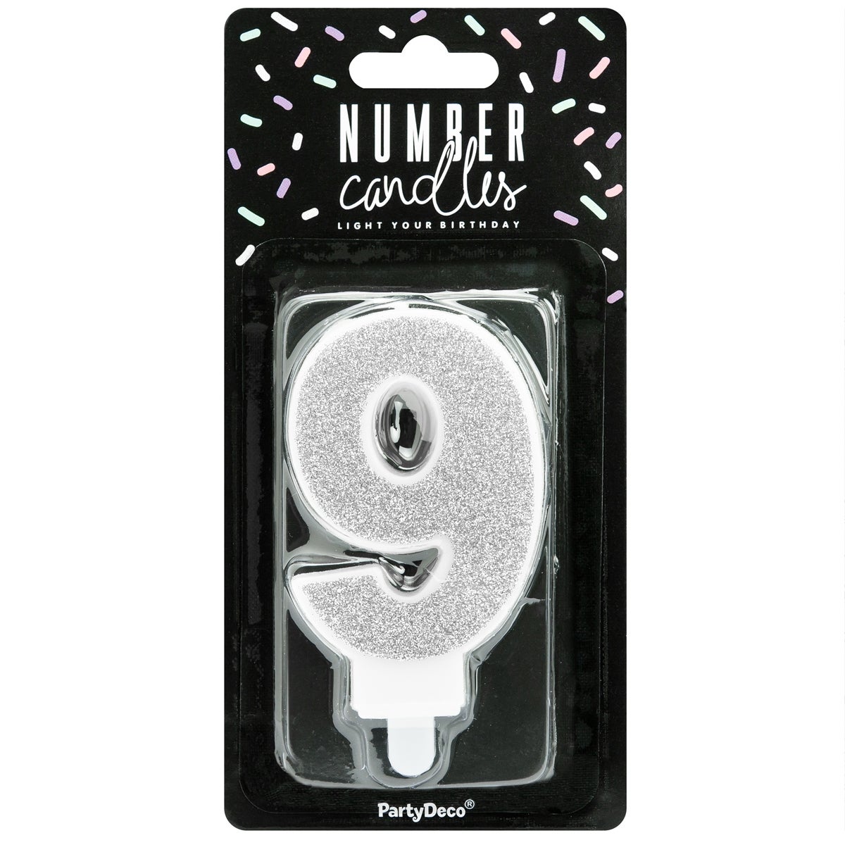 PartyDeco Bougie Anniversaire Chiffre 9 - Argent
