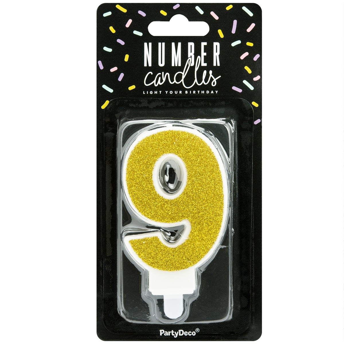 PartyDeco Bougie Anniversaire Chiffre 9 - Or