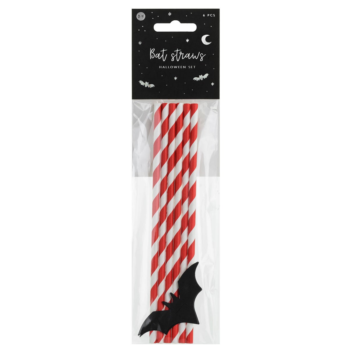 PartyDeco pailles en papier chauve-souris pk/6