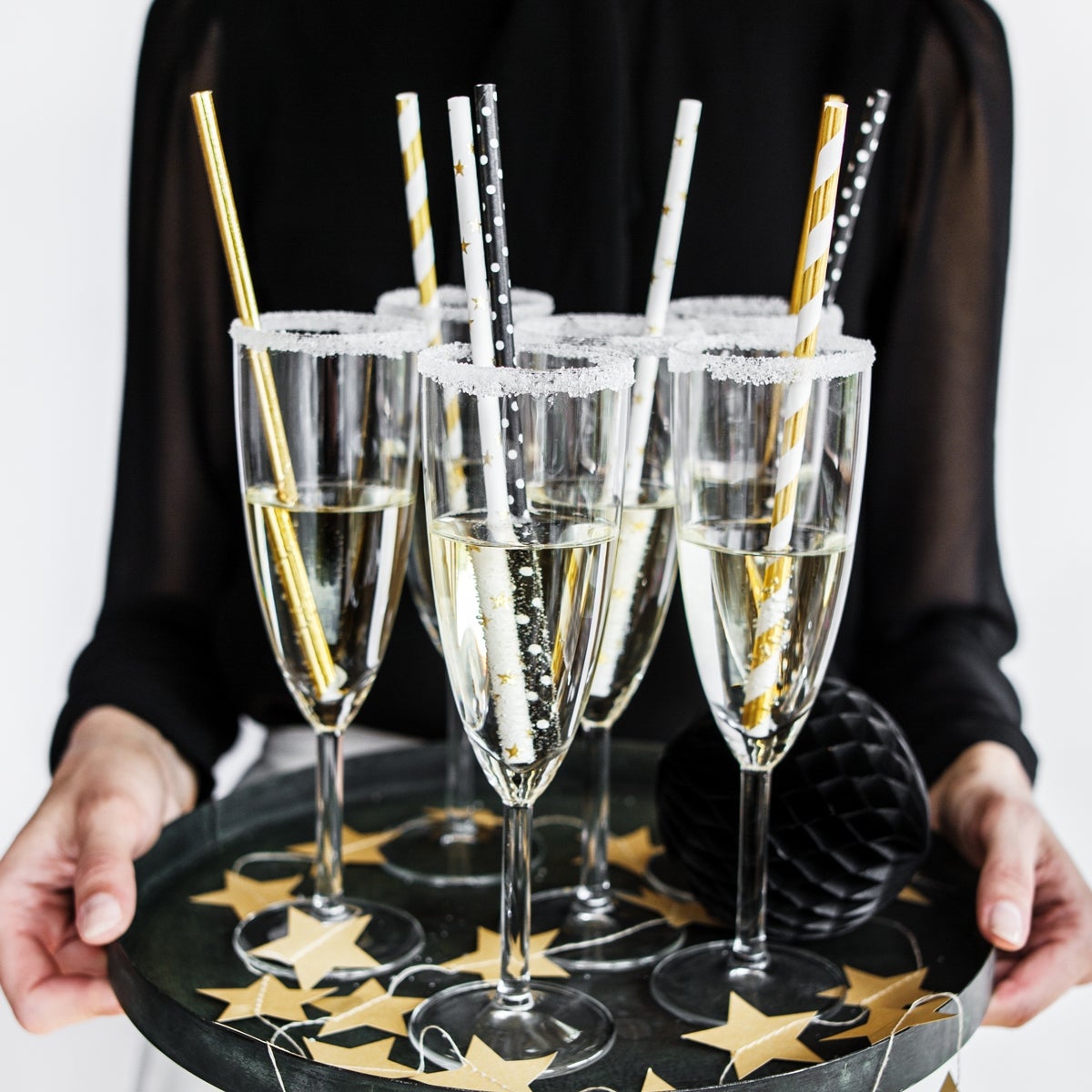 PartyDeco Pailles en papier - Noir pcs/10