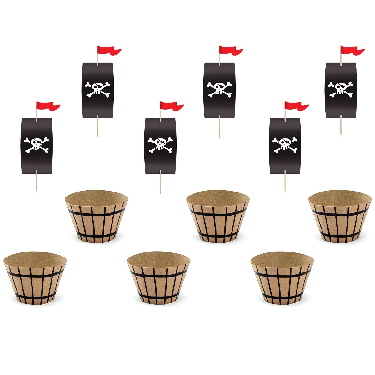 PartyDeco Emballage pour Cupcake avec Topper Pirates Party