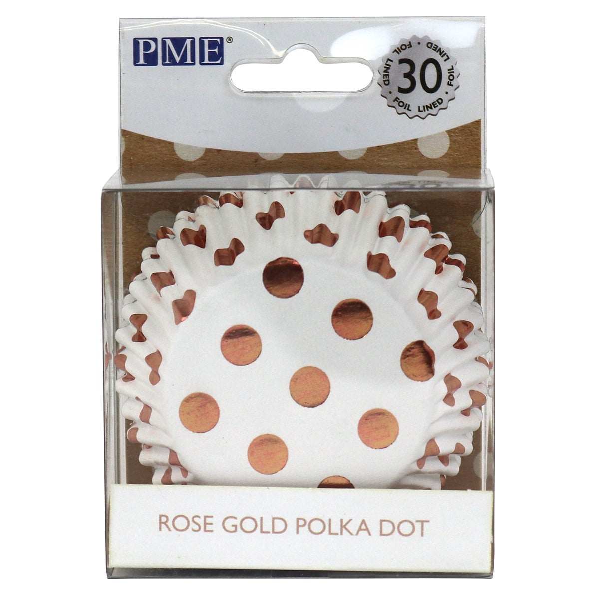 PME Foil Lined Baking Cups Rose Gold Polka Dot pk/30