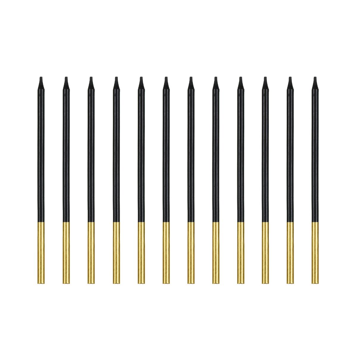 PartyDeco Bougies Noir/Or 12/pcs