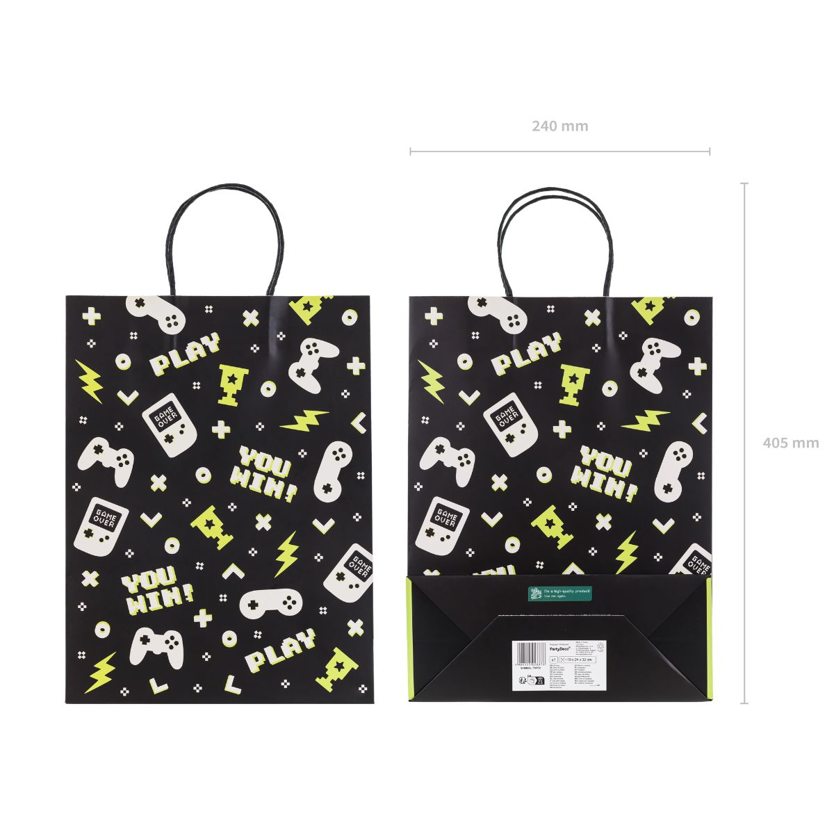 PartyDeco Sac cadeau - Gamer - 10x24x32cm