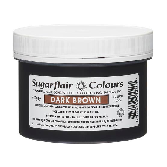 Sugarflair Pâte colorante DARK BROWN 400g