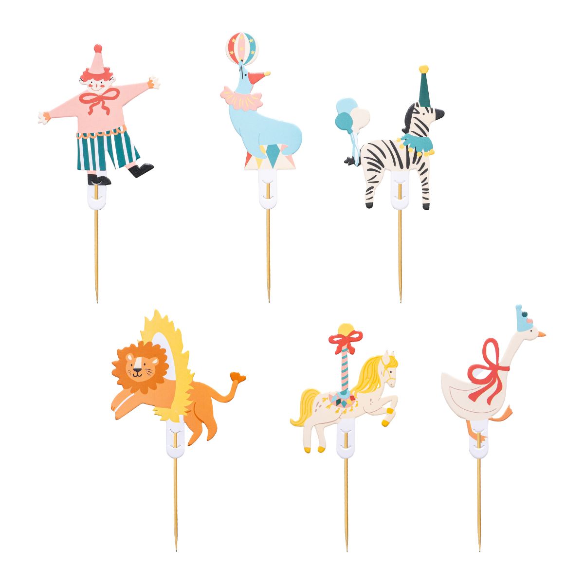 PartyDeco Topper de Gâteau Cirque 9-11 cm 6 pcs