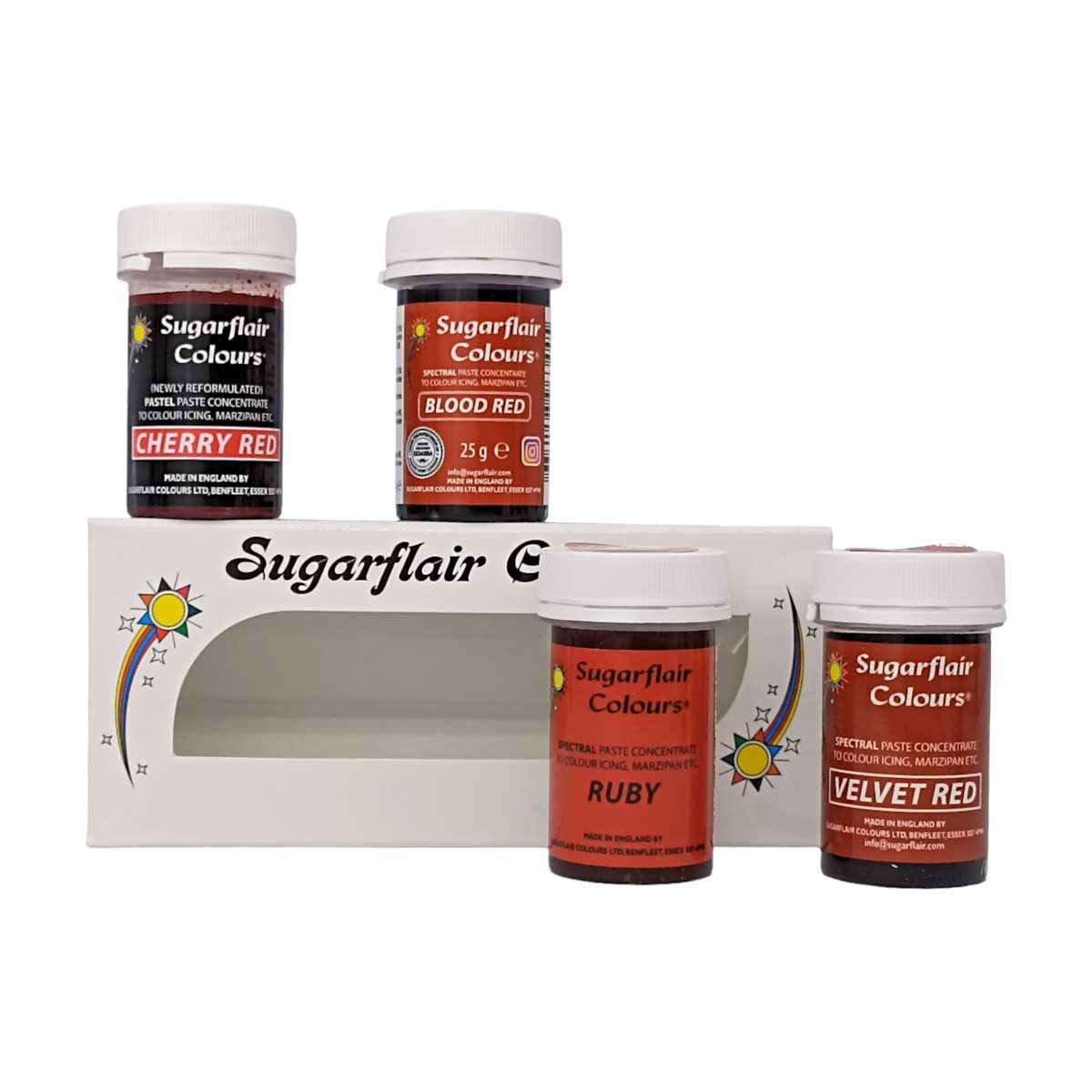 Sugarflair Pâte Colorante Mixte Rouge Set/4