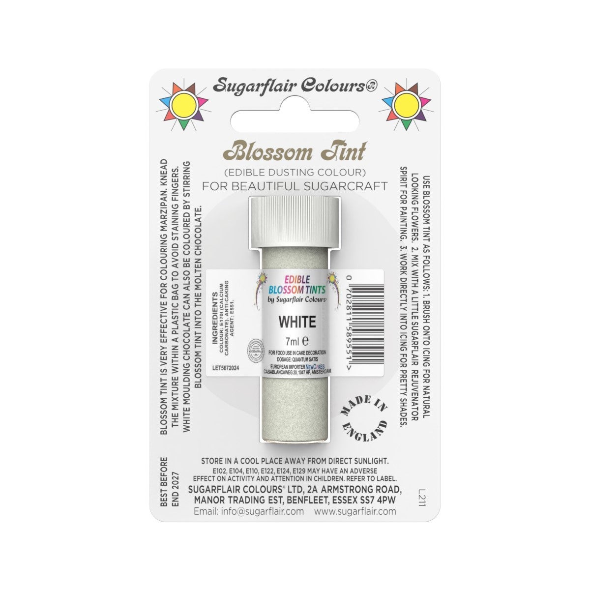 Sugarflair Eetbare Kleurpoeder Wit 7ml