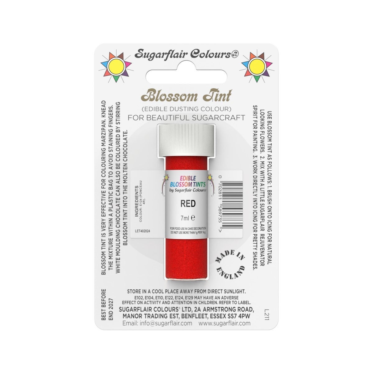 Sugarflair Colorant en Poudre ROUGE, 7ml